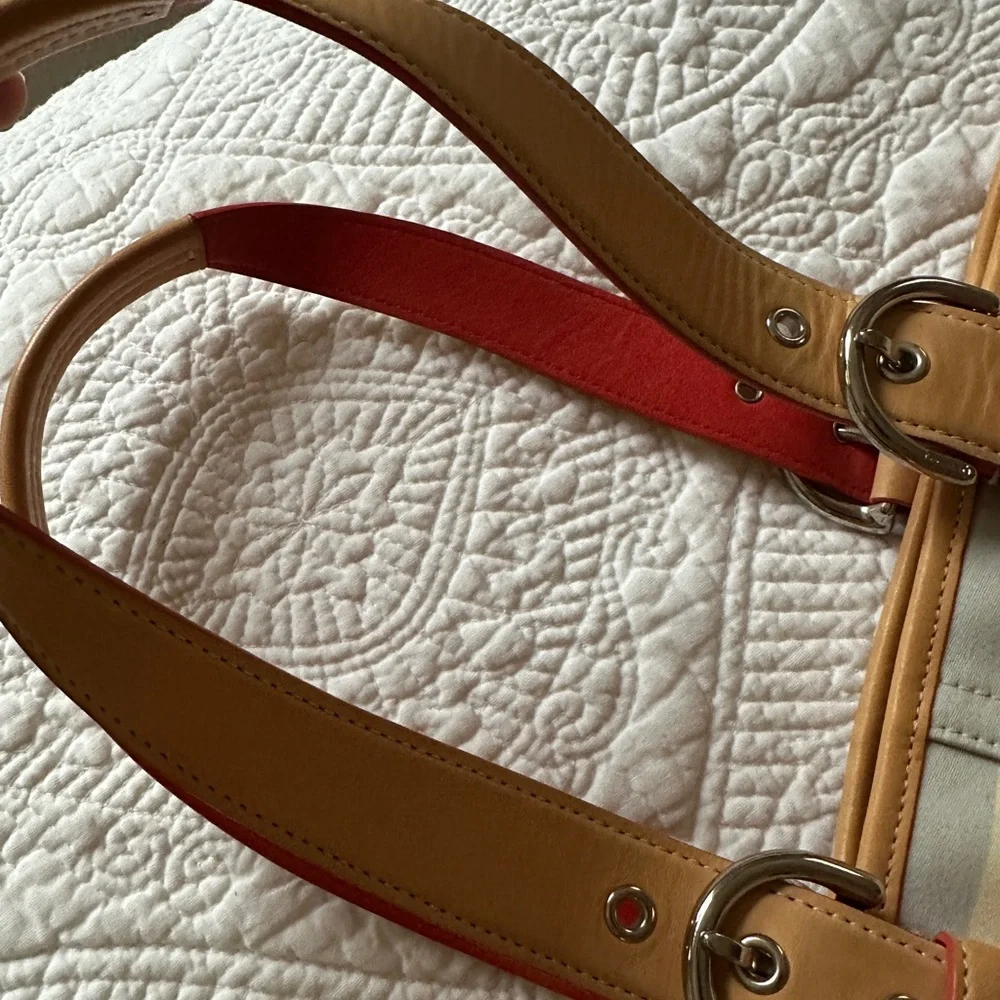 Coach Multicolored Tote Bag W/ Silver Buckles & Red Inside - Picture 11 of 13